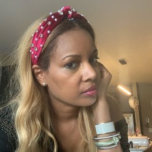 Burgundy top knot diamond & Pearl headband